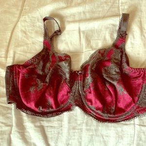 Panache wine and gray lace bra. US 36F